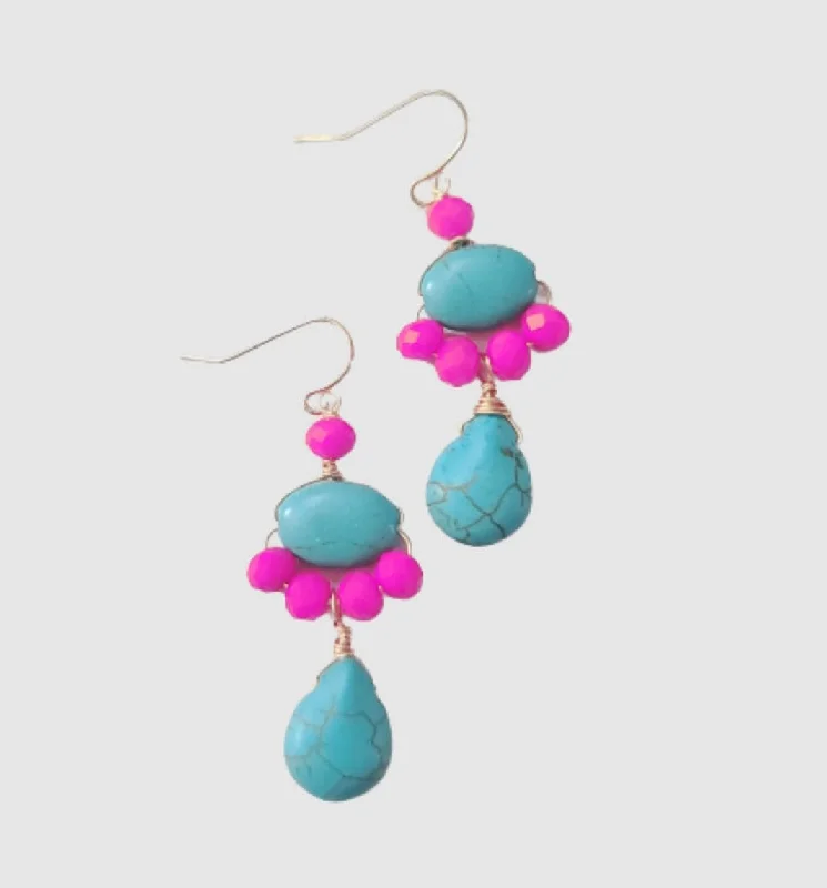 Colorful Gemstone Earrings-Turquoise Floral Drop Earrings