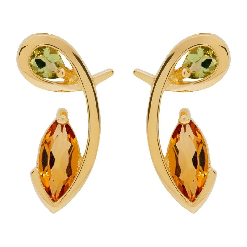 Black Metal Earrings-Unique & Co Gold Vermeil Citrine and Peridot Stud Earrings