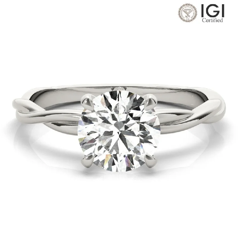 Classic Gold Ring with Diamonds-Twisted Vine Round Lab Grown Diamond Solitaire Engagement Ring IGI Certified