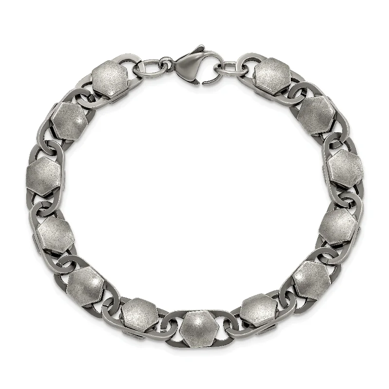 Custom Birthstone Bracelet-Stainless Steel Antiqued and Brushed 8.50mm 8.25in Bracelet