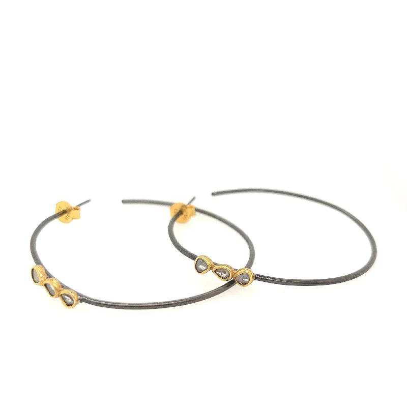 Bohemian Style Earrings-Oxidised Diamond Hoop Earrings