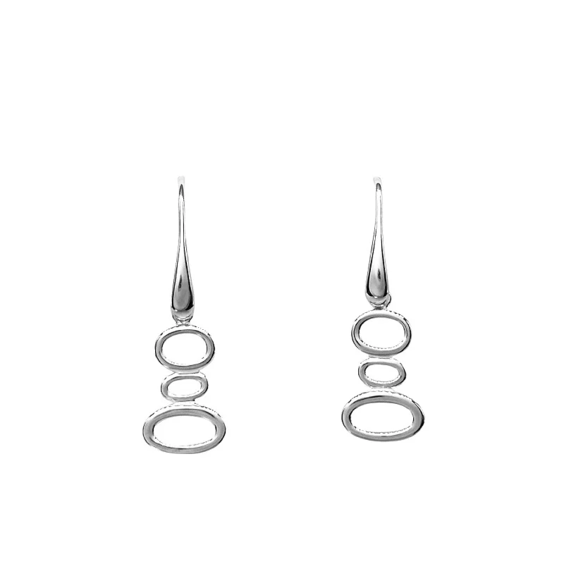 Edgy Silver Earrings-Cascading Ovals Drop Earrings