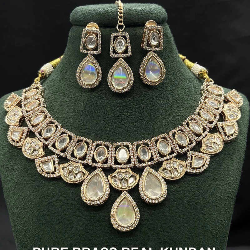 Fashionable Gold Necklace-Amoliya Jewels Gold Plated Polki Kundan Stone Necklace Set