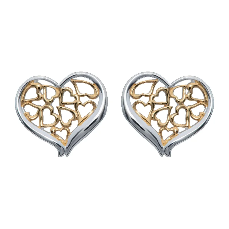 Gold and Silver Earrings-Unique & Co Heart Stud Earrings - 18ct Gold Vermeil