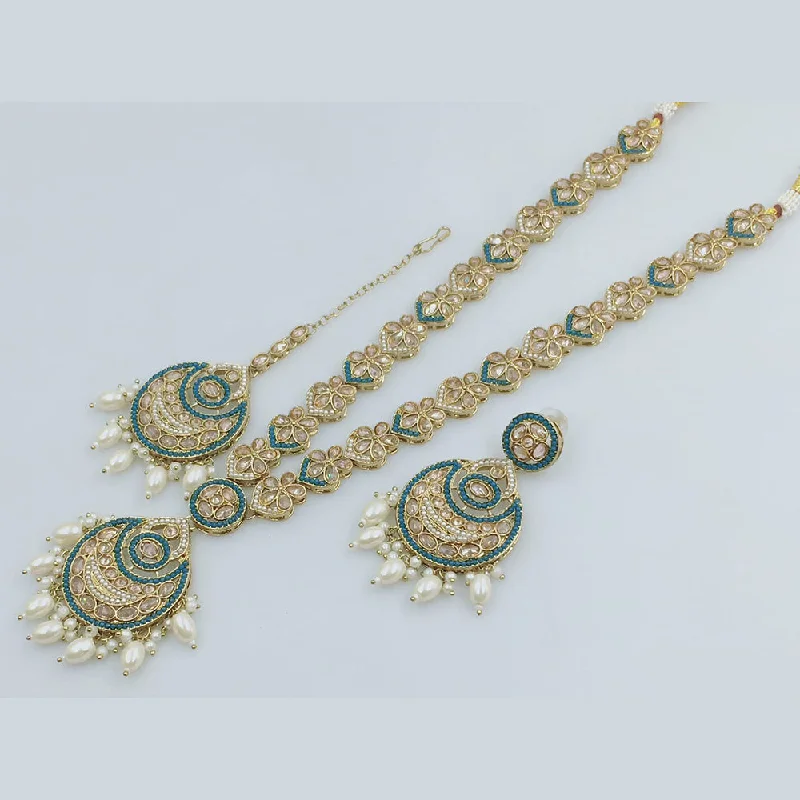 Rose Gold Pendant Necklace-Rajwadi Collection Gold Plated Crystal Stone And Pearl  Long Necklace Set