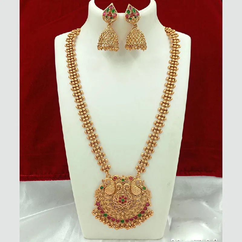 High-End Gold Necklace-Joyful Jewel Art Matte Gold Plated Pota Stone Long Necklace Set