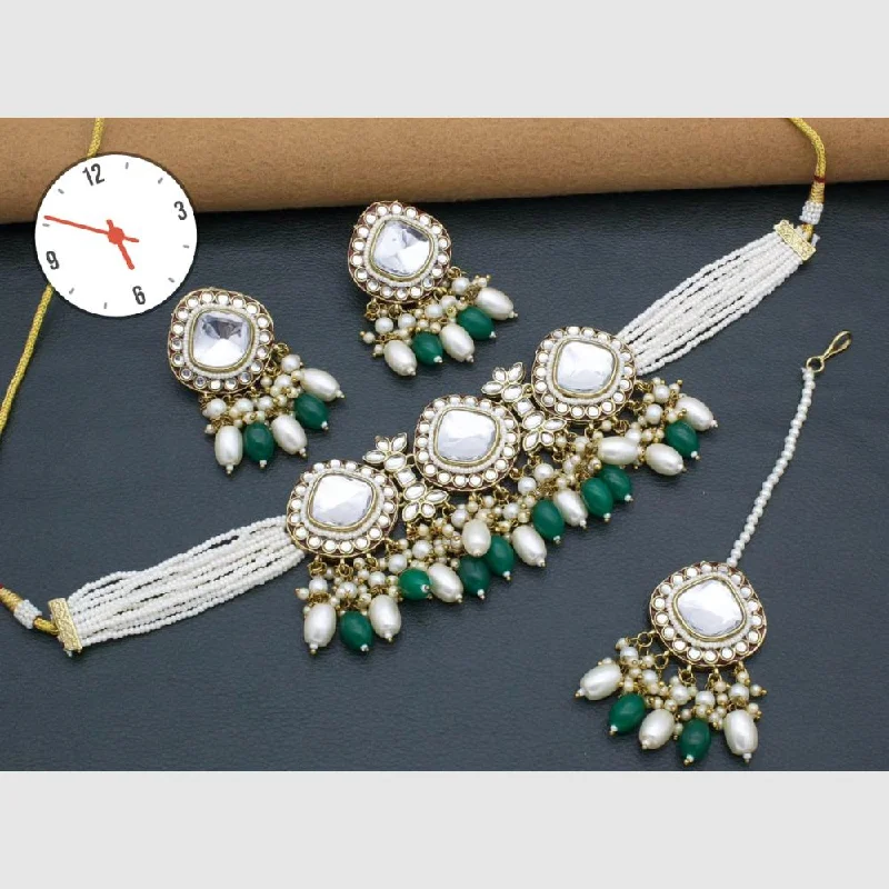 Modern Gold Necklace-Manisha Jewellery Gold Plated Kundan Stone And Pearls Choker Necklace Set