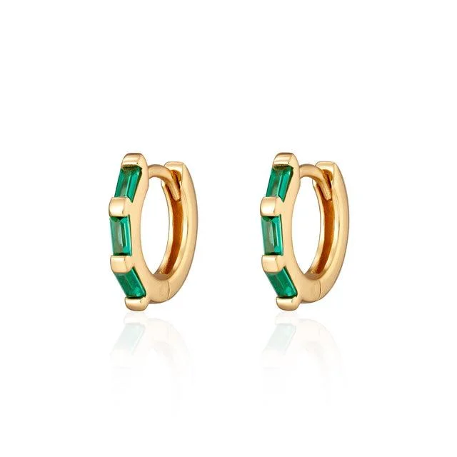 Rainbow Gem Earrings-Scream Pretty 18ct Gold Vermeil Green Huggie Earrings