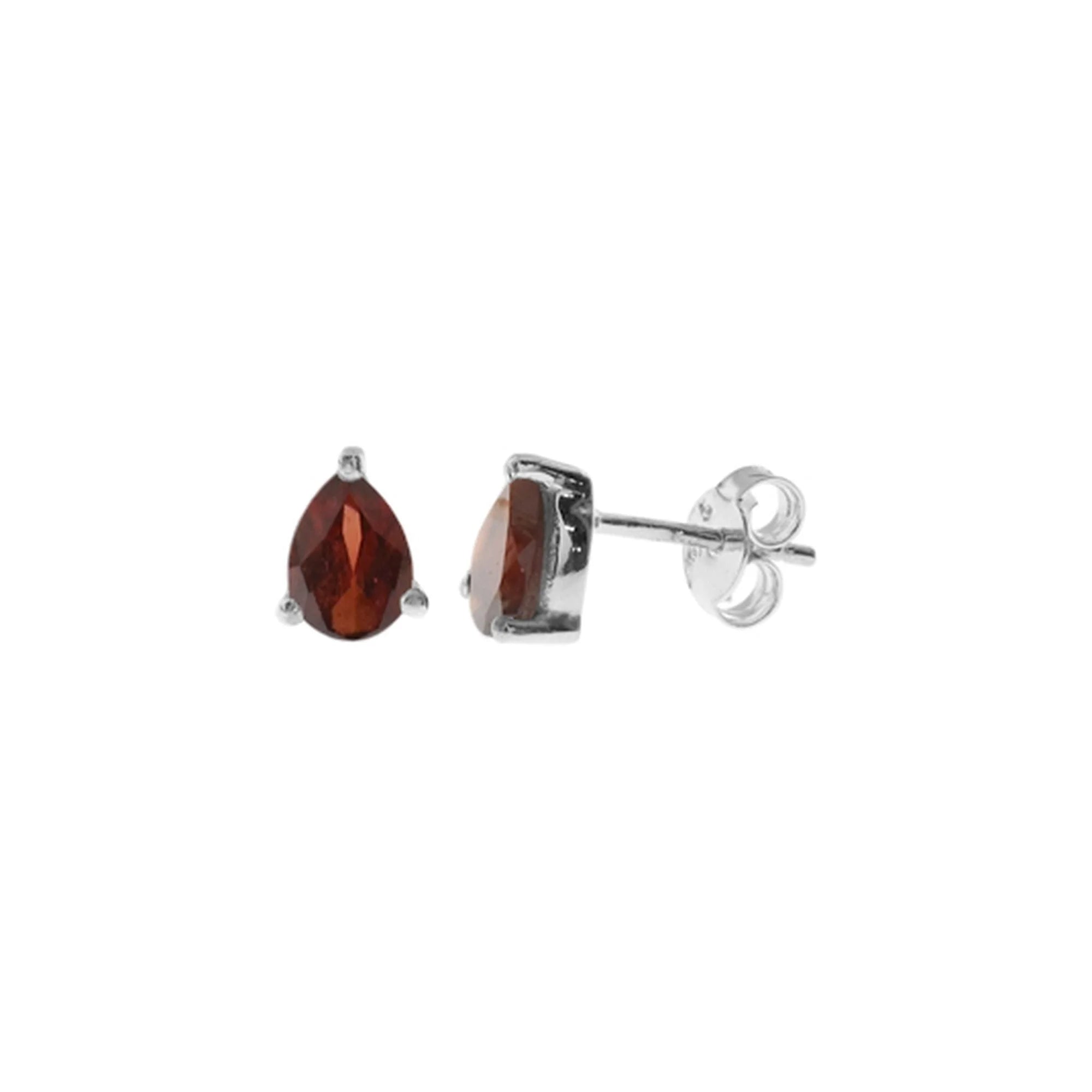 Casual Silver Earrings-Teardrop Claw Garnet And Silver Stud Earrings