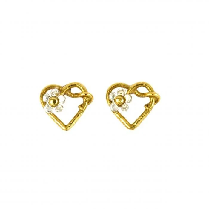 Vintage Gold Earrings-Alex Monroe Posy Heart Stud Earrings