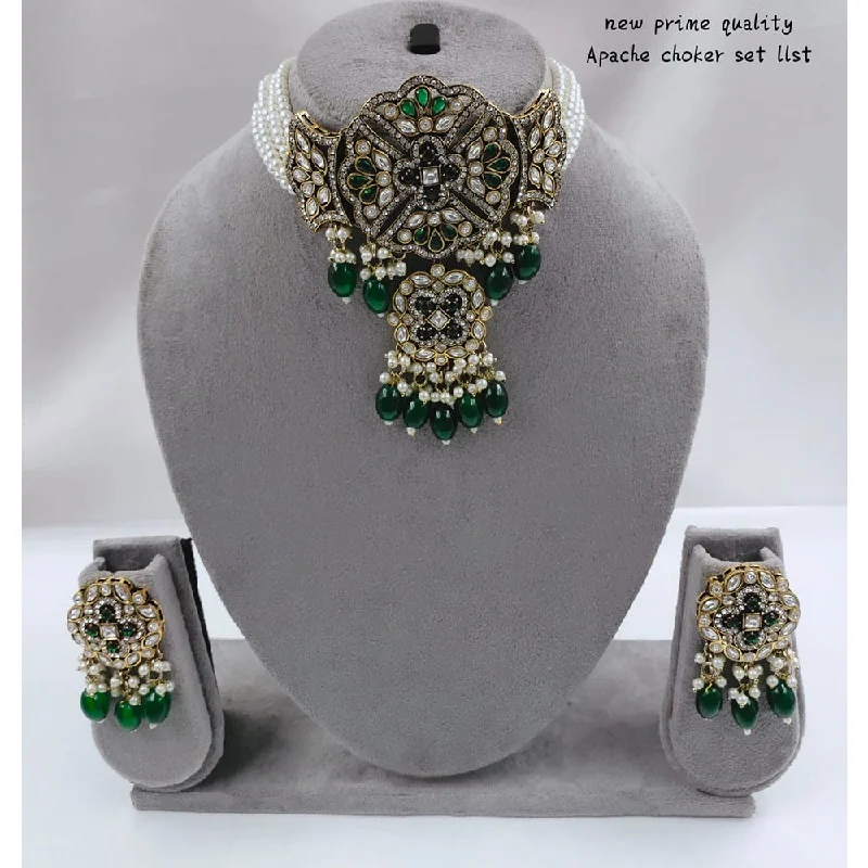 Vintage-inspired Choker Necklace-Akruti Collection Gold Plated  Kundan Stone And Beads Choker Necklace Set