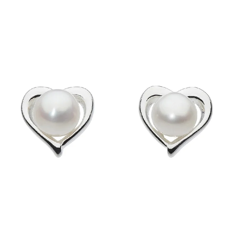 Casual Drop Earrings-Dinky Small Heart With Freshwater Pearl Stud Earrings