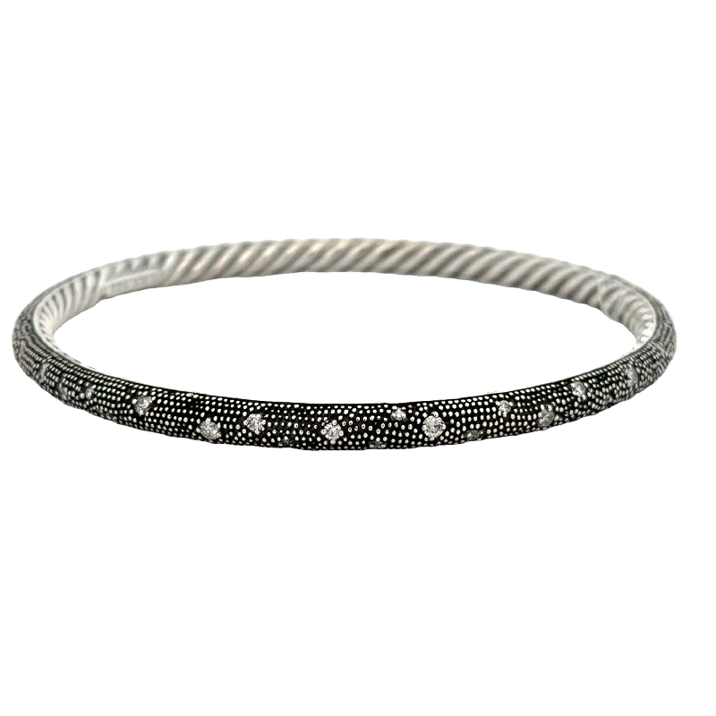 Custom-made Silver Bangles-David Yurman Black Rhodium Diamond Bangle Bracelet in Sterling Silver