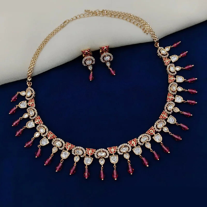 Custom Crystal Necklace-Amoliya Jewels Gold Plated Polki Kundan And Beads Necklace Set