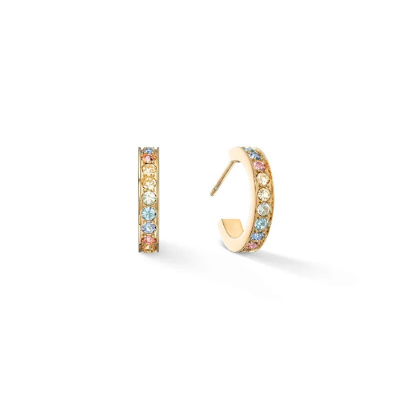 Cuff Style Earrings-Coeur De Lion Gold Multicoloured Pastel Crystal Hoop Earrings