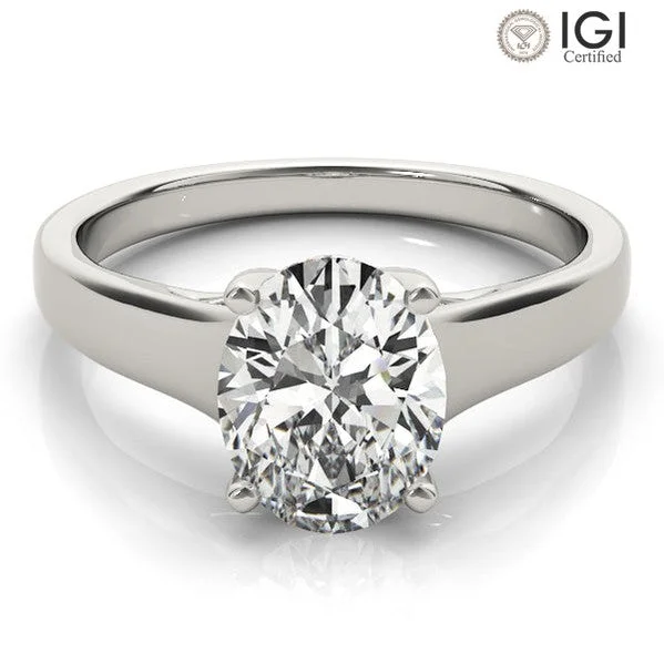 Stackable Silver Ring-Evelyn Oval Lab Grown Diamond Solitaire Engagement Ring IGI Certified