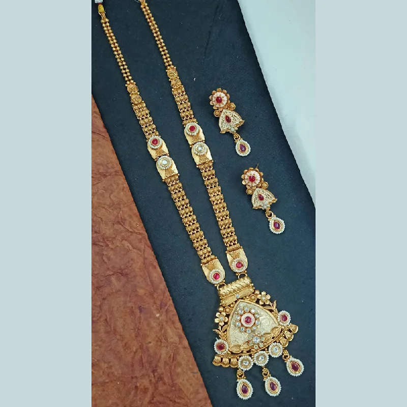 Chunky Silver Necklace-Padmawati Bangles Gold Plated Pota Stone And Meenakari Long Necklace Set