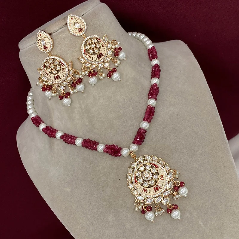 Artistic Necklace for Women-Amoliya Jewels Gold Plated Polki Kundan Meenakari And Pearls Necklace Set