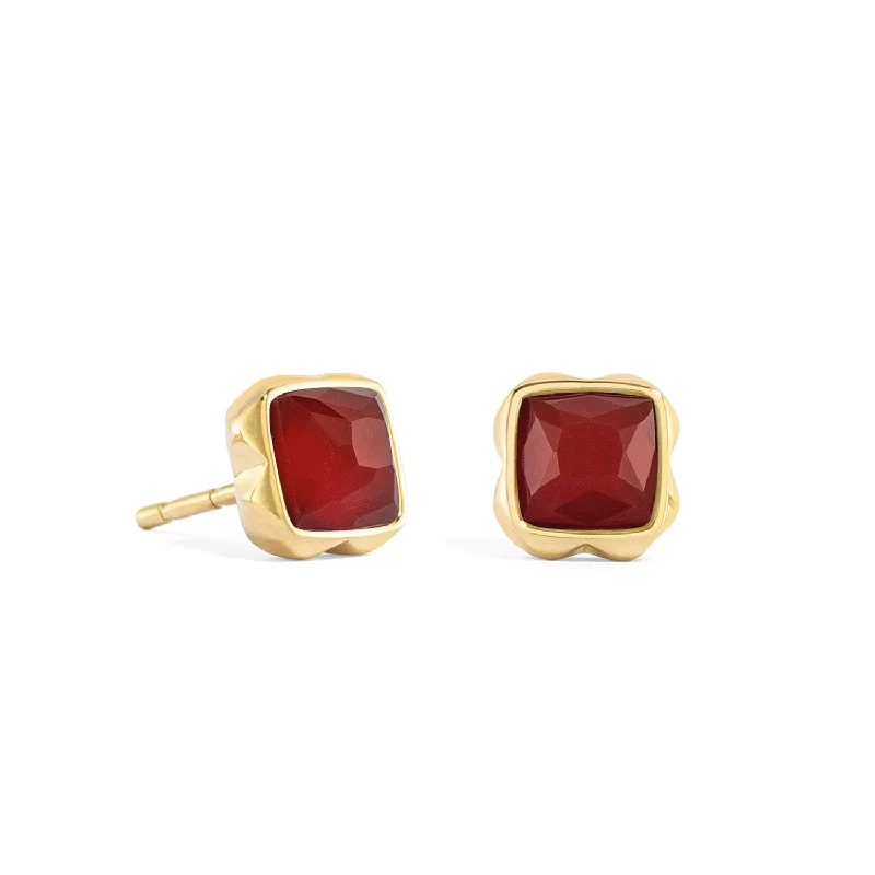 Classic Round Earrings-Coeur De Lion January Birthstone Gold Red Agate Stud Earrings