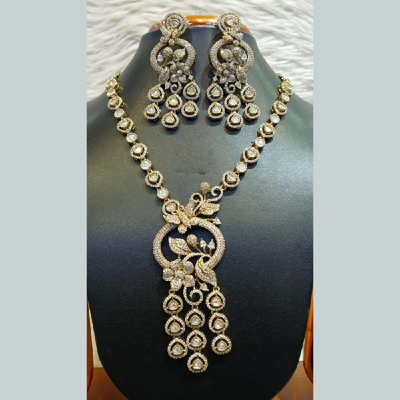 Silver Pendant Necklace-Jain Jewellers Gold Plated Polki Kundan Stone Necklace Set