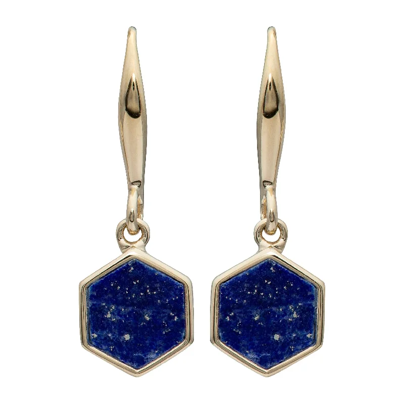 Classic Pearl Stud Earrings-Unique & Co Lapis Lazuli Drop Earrings - 18ct Gold Vermeil