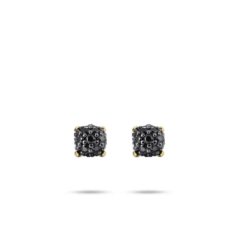 Silver and Gold Earrings-Gold Vermeil Silver Black Pave Cubic Zirconia Stud Earrings