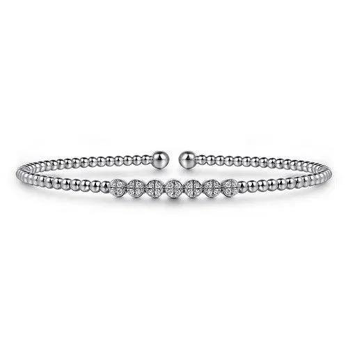 Beautiful Gold Bangle Set-14K White Gold Bujukan Bead and Cluster Diamond Bangle