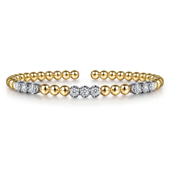 Custom Gold Bangles Set-14K White Yellow Gold Bujukan Diamond Split Bangle Bracelet