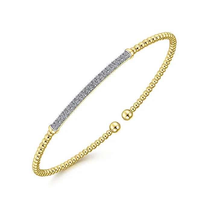 Gemstone-Studded Wedding Bangles-14K Yellow Gold Bujukan Diamond Bar Split Bangle