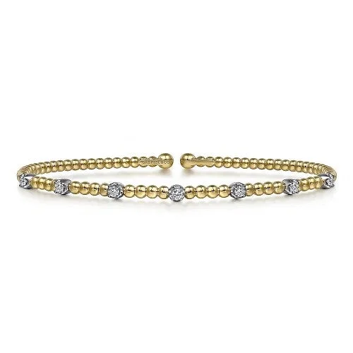 Elegant Wedding Bangles-14K White-Yellow Gold Bujukan Diamond Stations Bangle