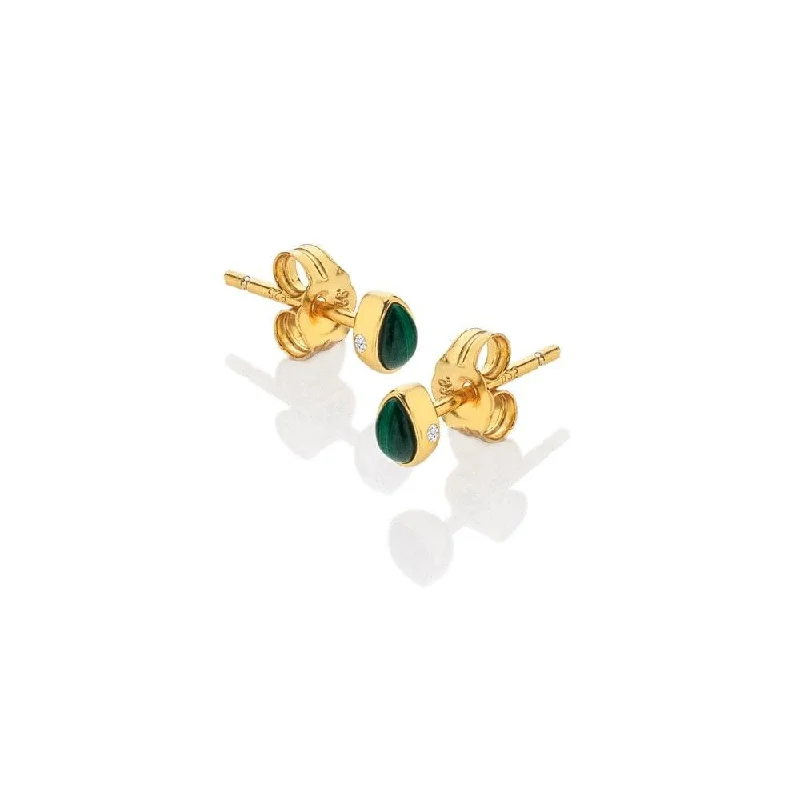 Unique Pearl Earrings-Hot Diamonds Gold and Malachite Revive Teardrop Stud Earrings