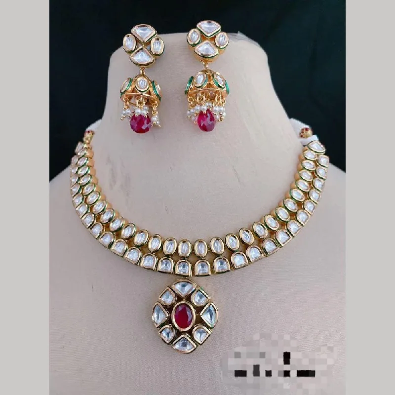 Personalized Name Necklace-FS Collection Gold Plated  Kundan Stone Necklace Set