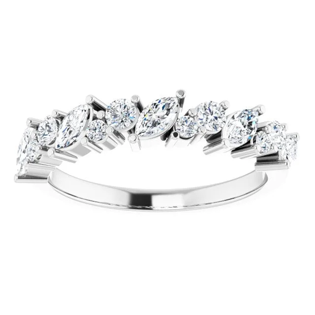 Chic Silver Cocktail Ring-0.86 ct. Marquise And Round Diamond  Wedding Band