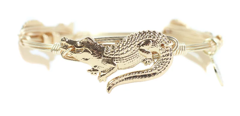 Round Silver Bangles-Gold Alligator Bangle Bracelet