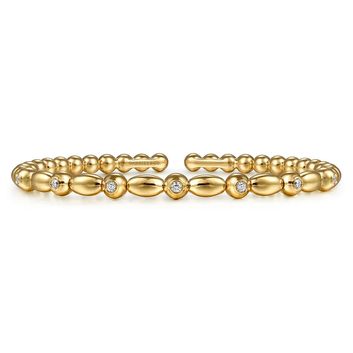 Heavy Wedding Bangles-14K Yellow Gold Bujukan Diamond Split Bangle Bracelet