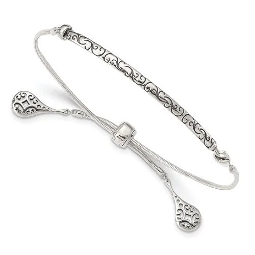 Statement Cuff Bracelets-Sterling Silver Filigree Drops Adjustable Bolo Bracelet