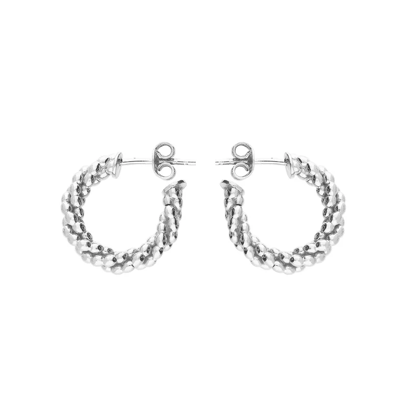 Vintage Crystal Earrings-Dainty London Silver Barnacle Huggie Hoop Earrings