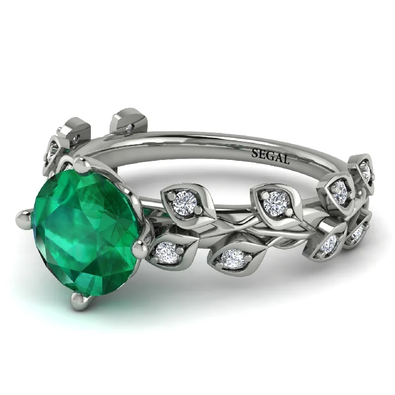 Gemstone Cocktail Ring-Leaves All Around White Gold Emerald Ring - Sydney 2ct No. 6