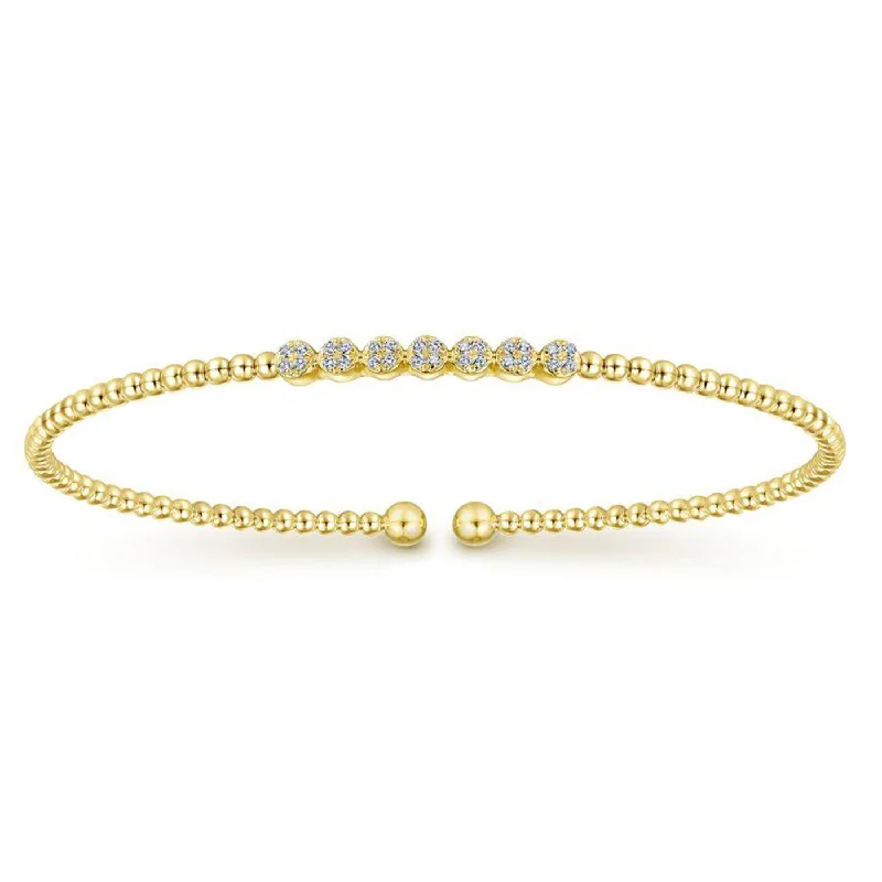 Indian Silver Bangles-14K Yellow Gold Bujukan Bead and 0.13cttw Cluster Diamond Bangle