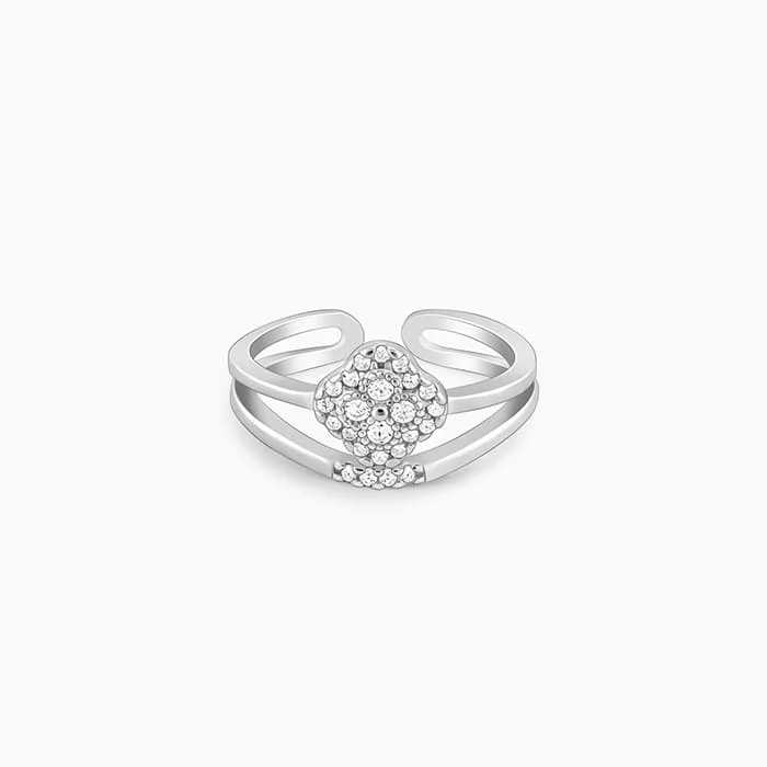 Diamond Ring for Anniversary-Silver Rounded Rhombus Ring