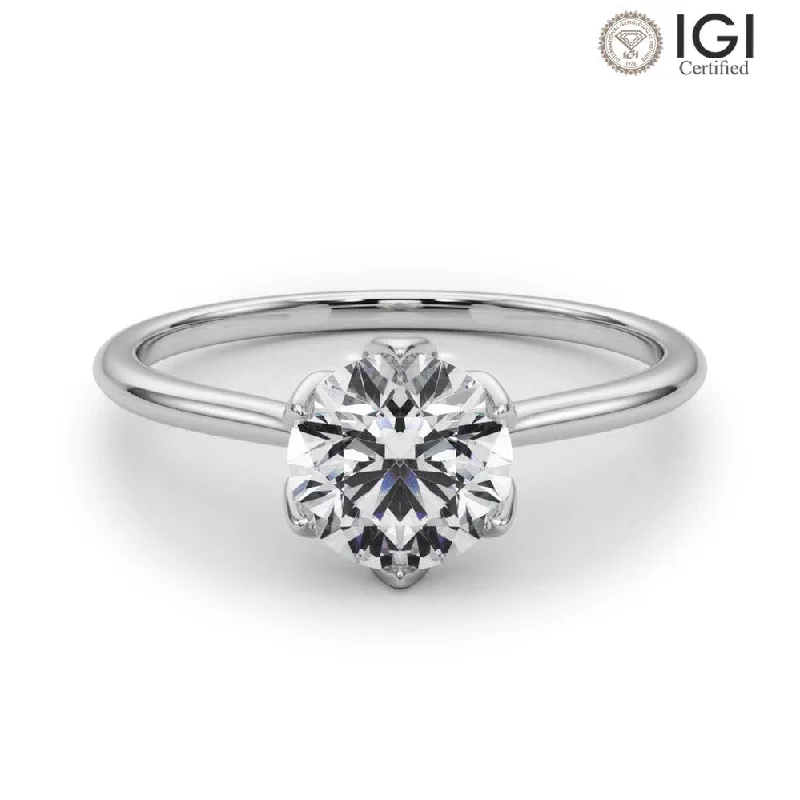 Modern Wedding Ring Set-Esme Round Lab Grown Diamond Solitaire Engagement Ring IGI Certified