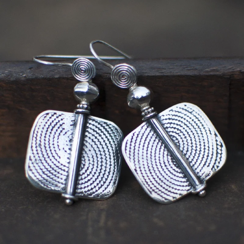 Hoop Earrings with Diamonds-Sterling Silver Maroc Square Wirework Earrings