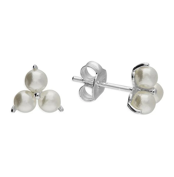 Large Crystal Earrings-Silver Pearl Stud Earrings