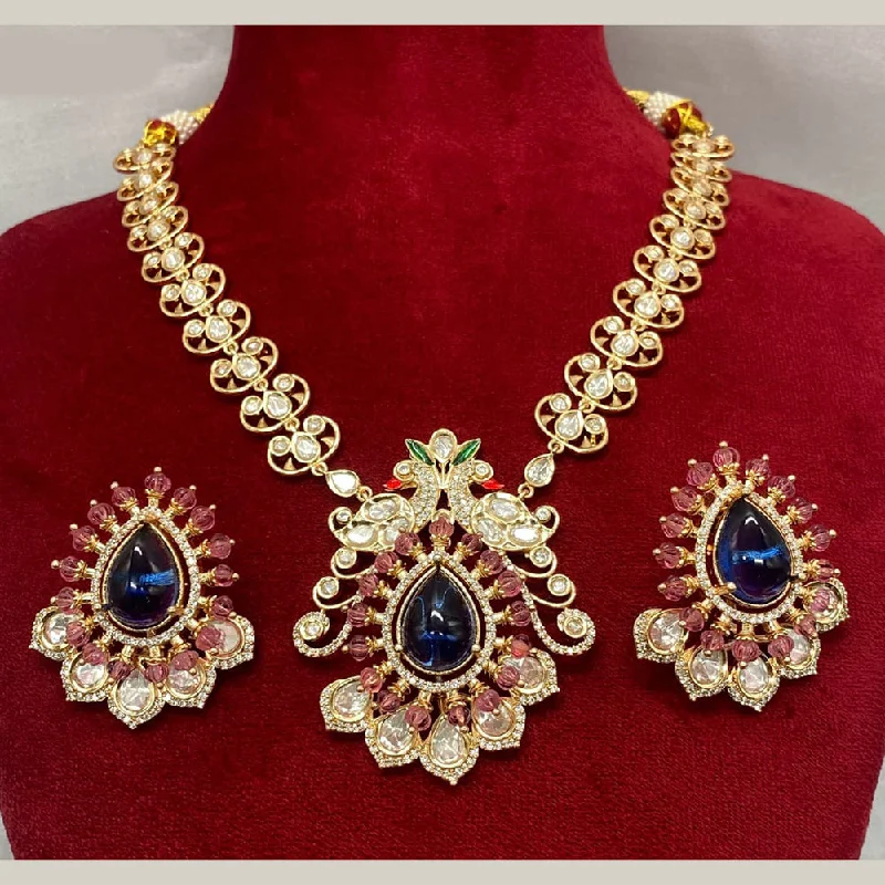 Cute Animal Pendant Necklace-Amoliya Jewels Gold Plated Polki Kundan Stone Peakock Style Meenakari Necklace Set