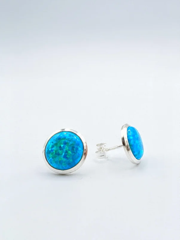 Wooden Bead Earrings-Lavan 10m Aqua Opal Stud Earrings