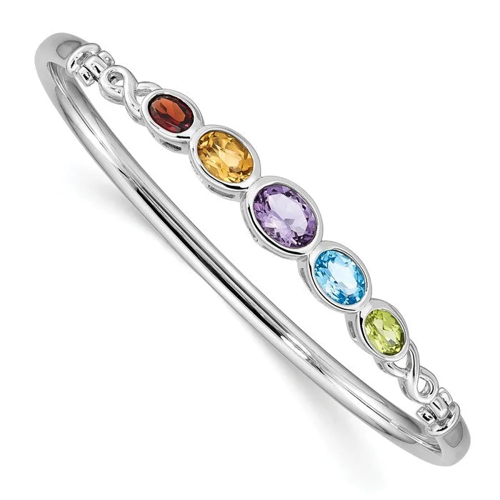 Personalized Tennis Bracelets-Sterling Silver Peridot Blue Topaz Amethyst Citrine & Garnet Rainbow Bangle Bracelet