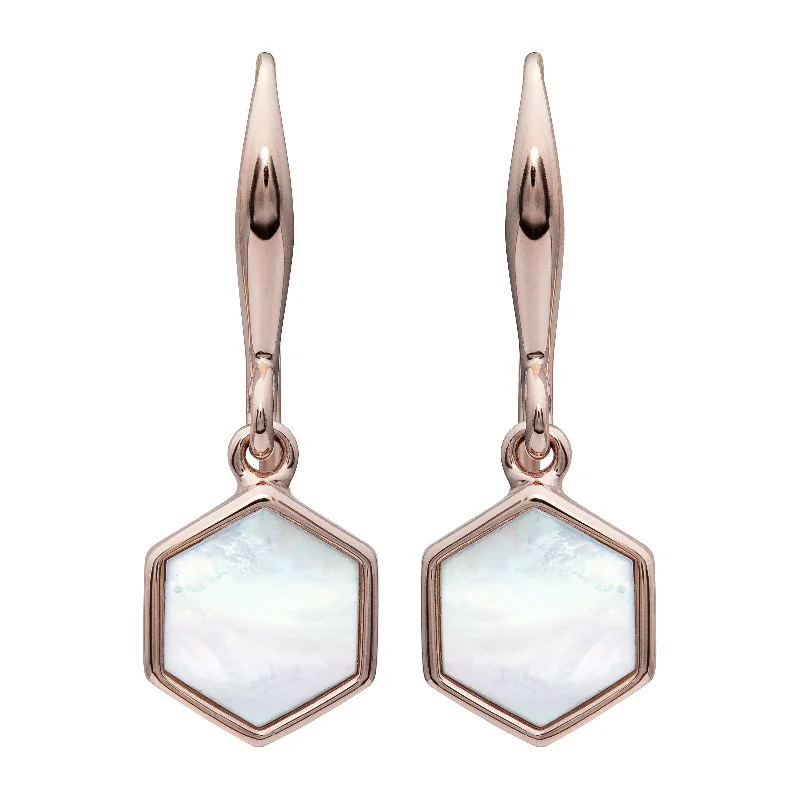 Large Crystal Earrings-Unique & Co Mother of Pearl Hexagon Drop Earrings