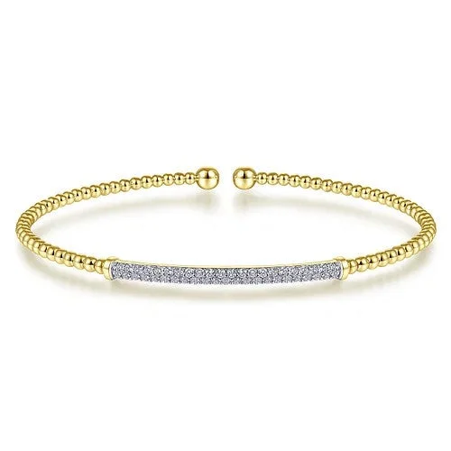 Stylish Silver Bangles for Women-14K Yellow Gold Bujukan Diamond Bar Split Bangle