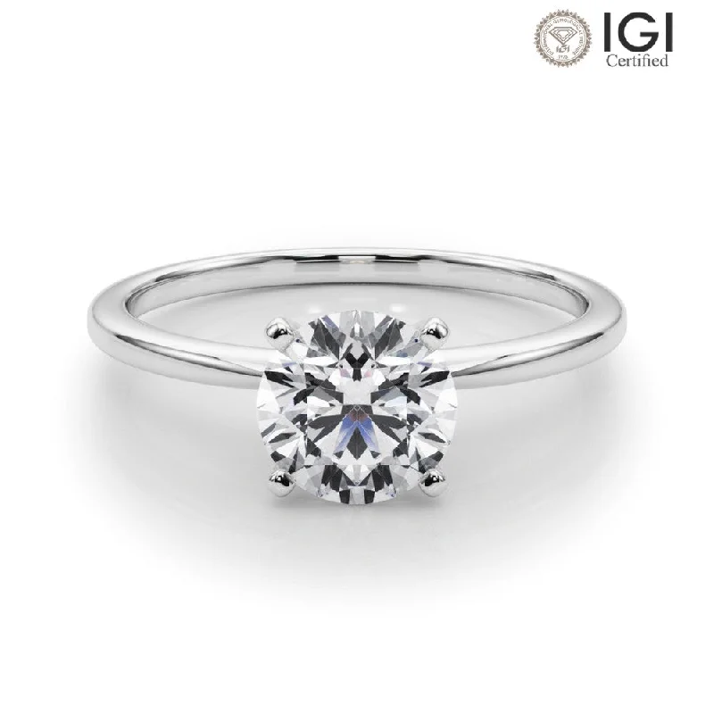 Men’s Silver Wedding Ring-Angelica Round Solitaire Engagement Ring IGI Certified