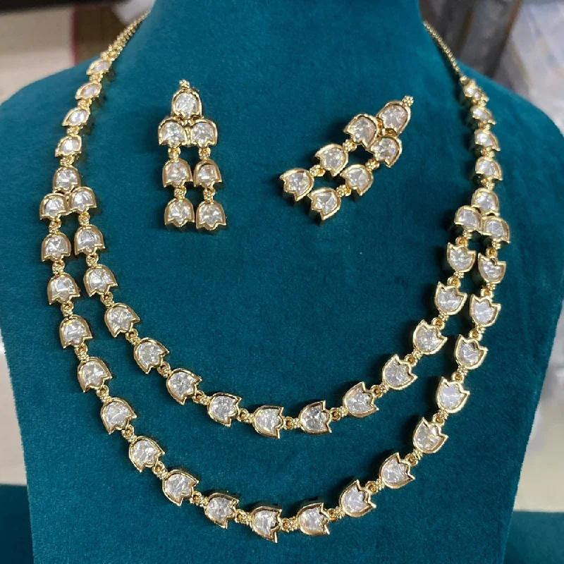 Unique Heart Necklace-Amoliya Jewels Gold Plated Polki Kundan Necklace Set